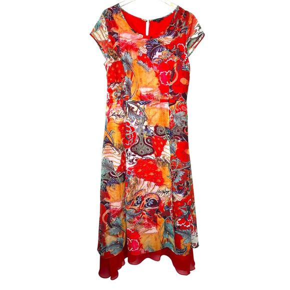 FLORYDAY Maxi Dress Cap Sleeve Floral Abstract Print in Multicolor Women's Large - Picture 2 of 11